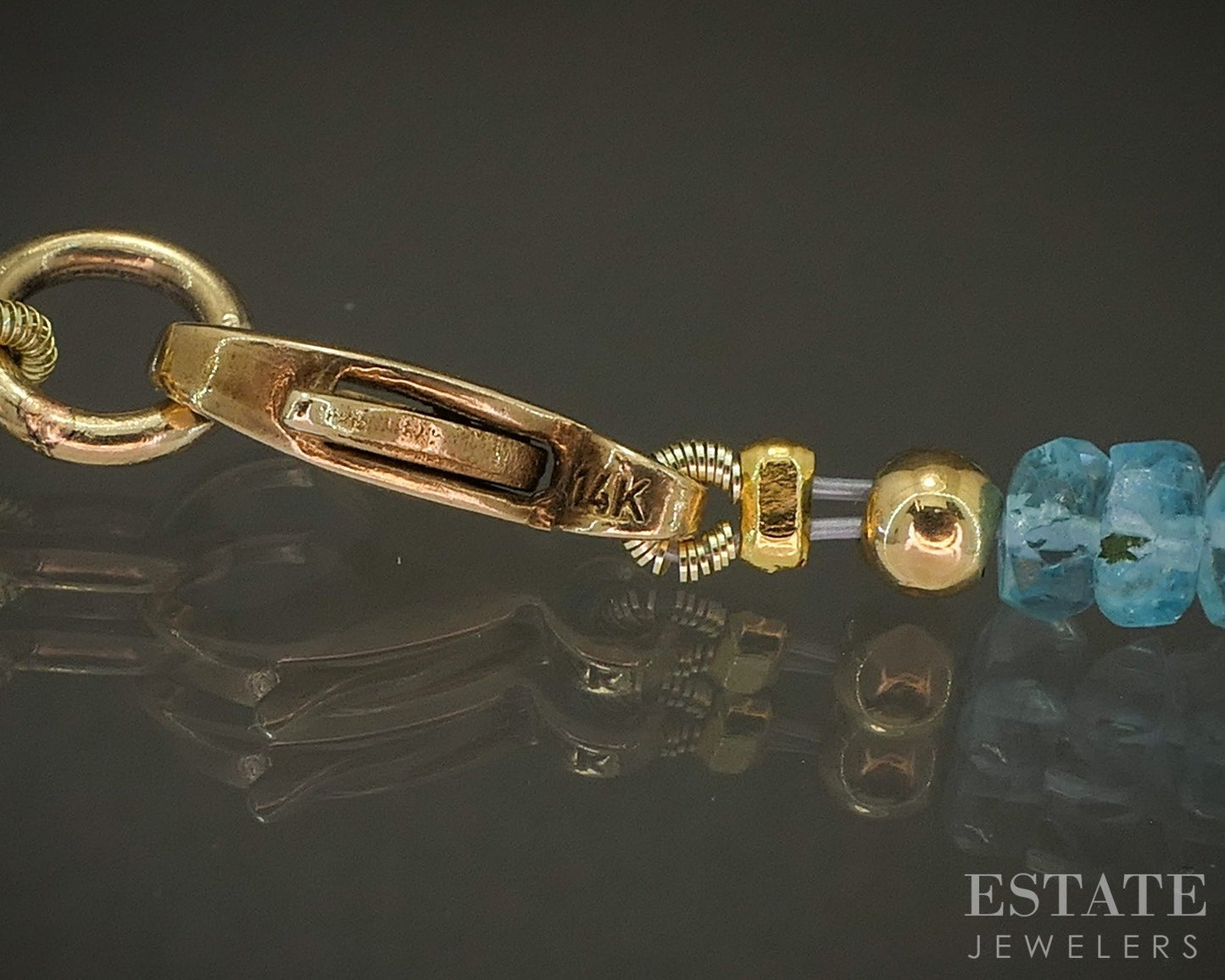 14k Yellow Gold 3.2mm Natural Apatite & Quartz Beaded Necklace 18.4g 16"L p28558