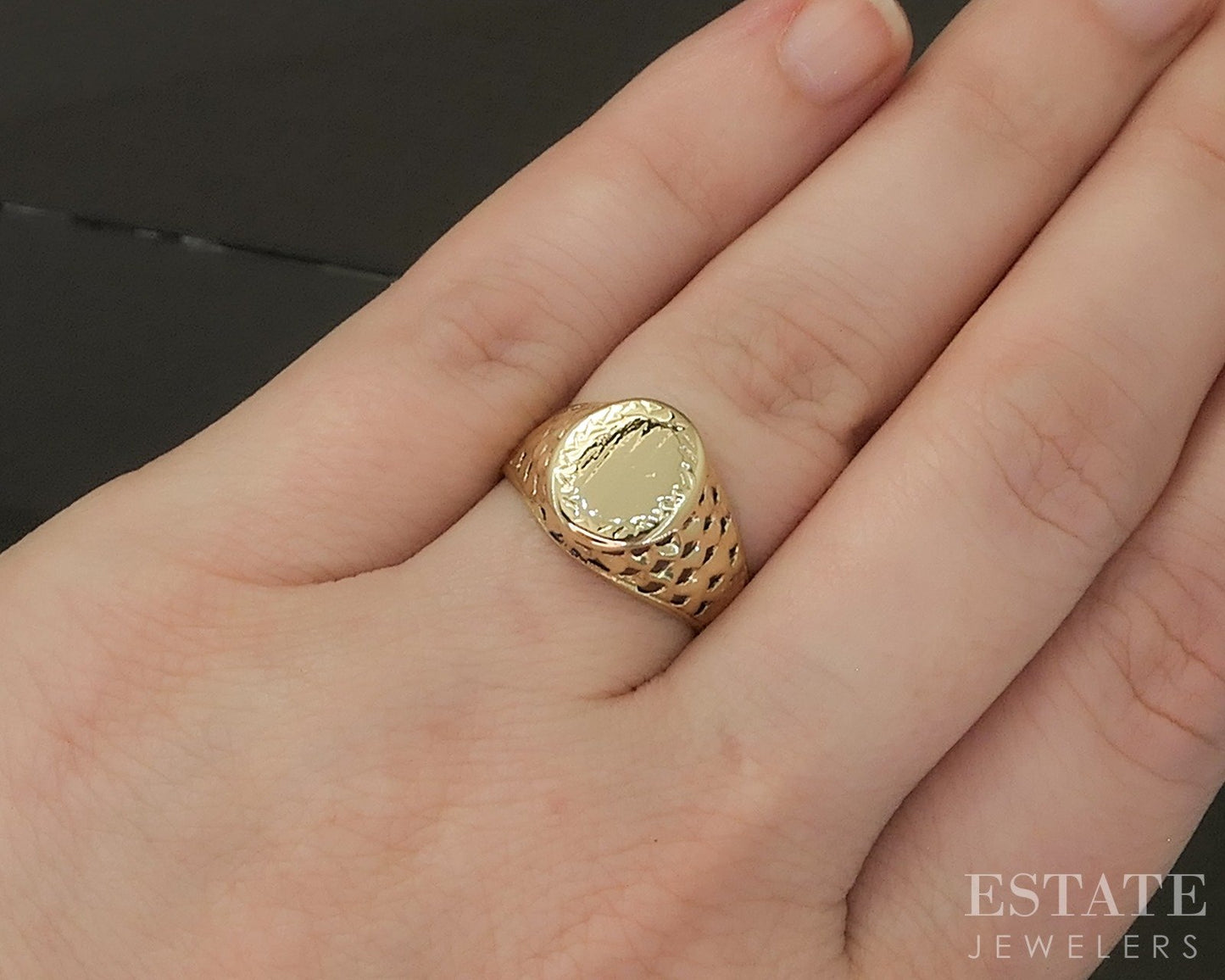 Vintage 18k Yellow Gold Open Oval Signet Ring 3.2g p27081