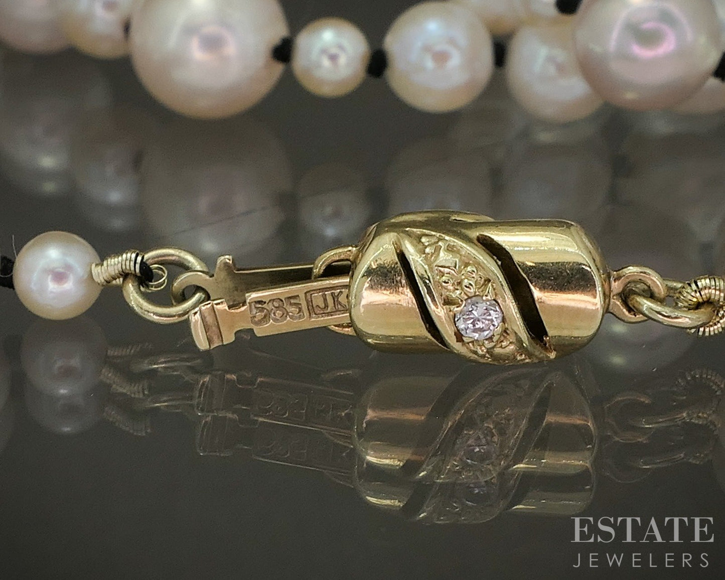 14k Yellow Gold 3.5-8mm Cultured Akoya Pearl & Diamond Necklace 16.5"L p28559