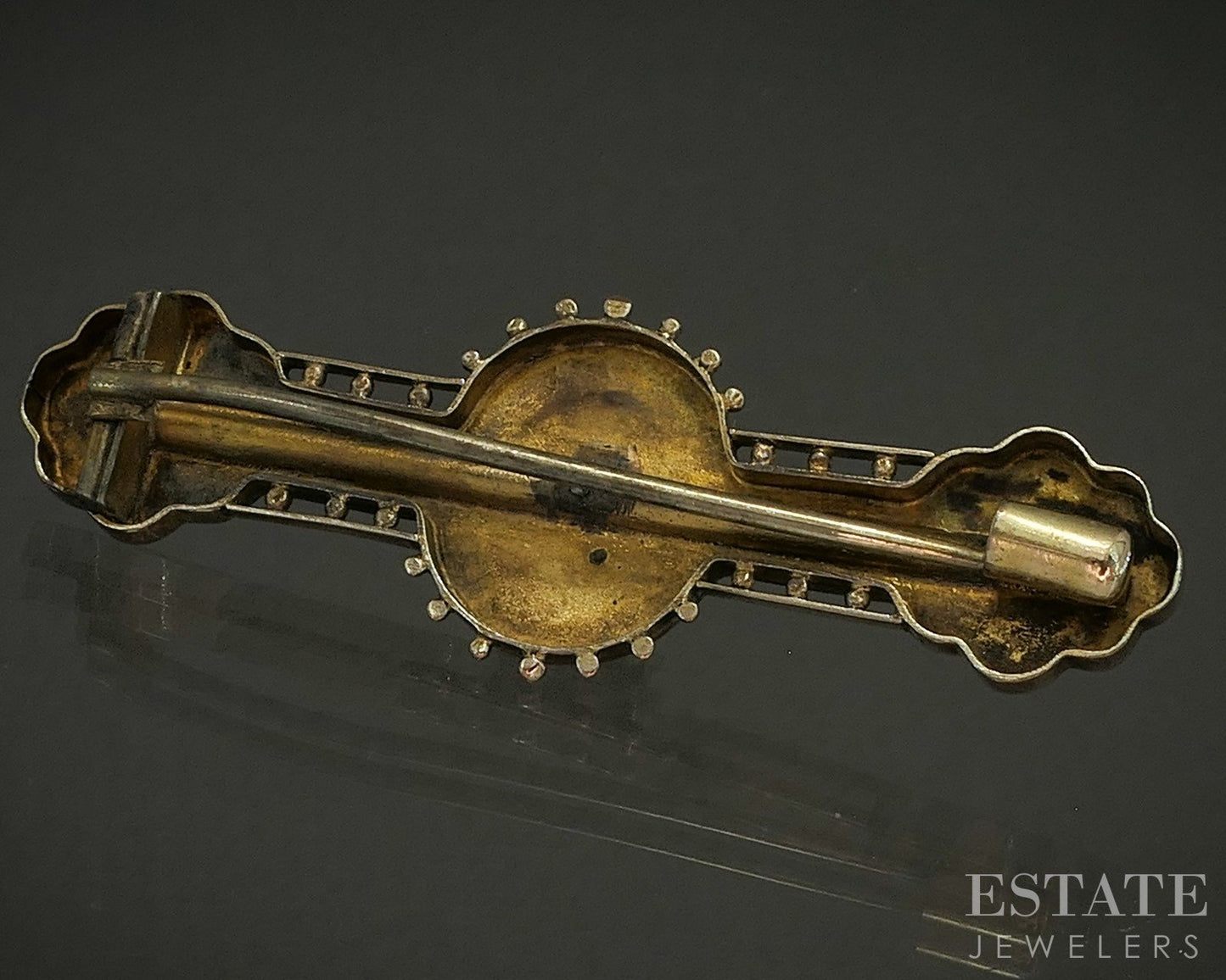 Antique Victorian 10k Yellow Gold Seed Pearl Enameled Bar Pin Brooch 4.6g p25549
