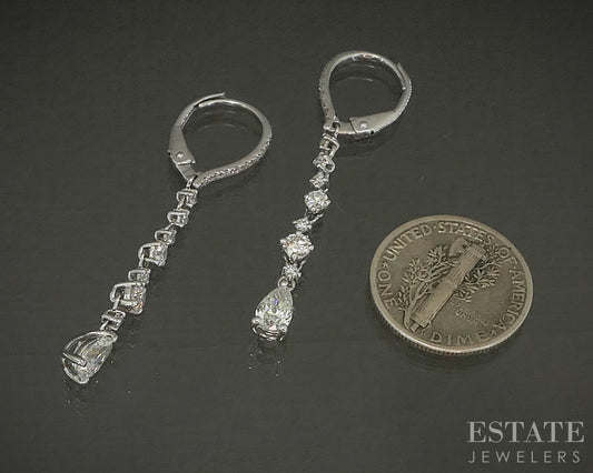 18k White Gold Pear Natural .90ctw Diamond Dangle Earrings 2.6g p25067
