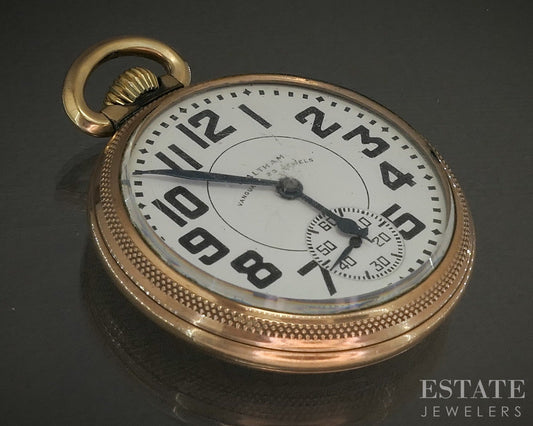 1945 Gold Filled Waltham Vanguard Grade Railroad Openface Pocket Watch p29057