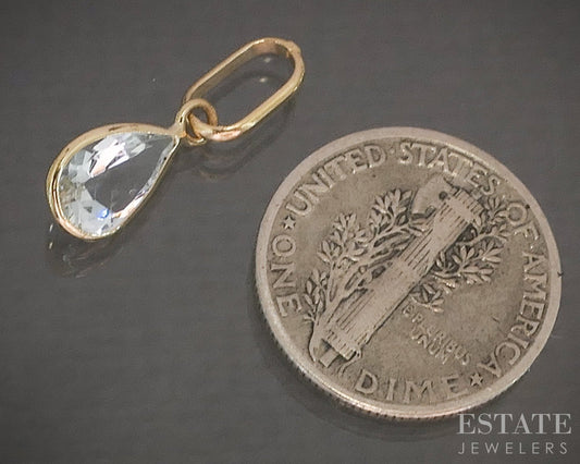 14k Yellow Gold Natural Aquamarine Birthstone March Teardrop Pendant p29496