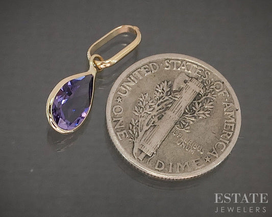 14k Yellow Gold Natural Amethyst Birthstone February Teardrop Pendant p29497