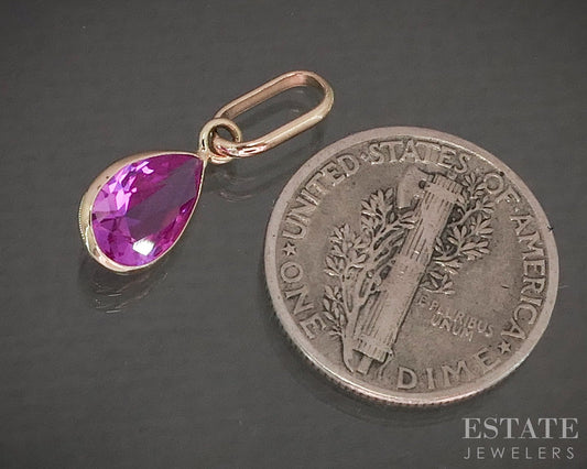 14k Yellow Gold Pink Sapphire Birthstone October Teardrop Pendant p29498