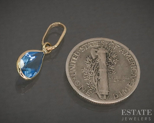 14k Yellow Gold Natural Blue Topaz Birthstone December Teardrop Pendant p29503