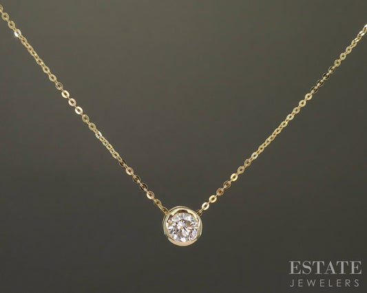 14k Yellow Gold Round Natural .50ct Diamond Solitaire Necklace 20"L p26681b