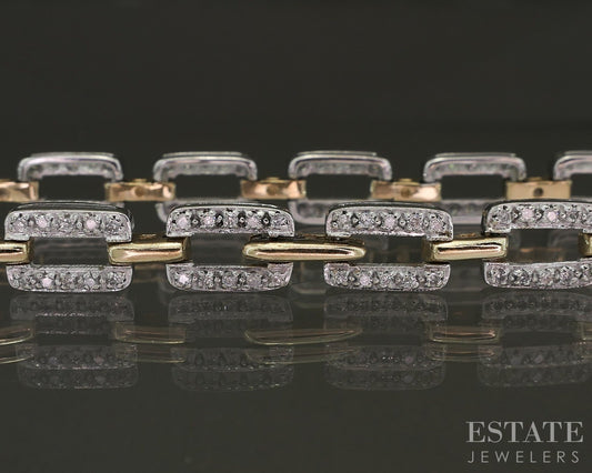 14k Two Tone Gold Natural .50ctw Diamond Tennis Bracelet 11.1g 7.25"L p26595b