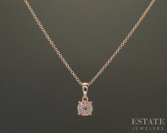 10k Rose Gold Natural .12ctw Diamond Cluster Ladies Necklace 1.6g 18"L p26302b