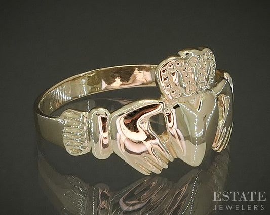 14k Yellow Gold Irish Claddagh Mens Band Ring 3.9g p27481b