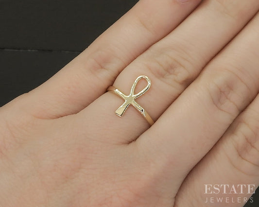 14k Yellow Gold Ankh Egyptian Key of Life Ladies Band Ring 1.2g p27482b