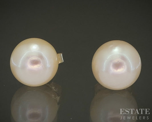 14k Yellow Gold 7.5mm Akoya Pearl Stud Ladies Earrings p24681b