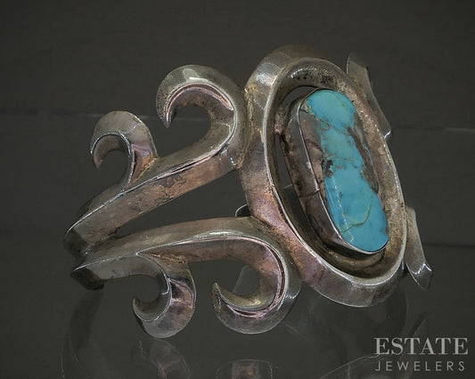 Sterling Sandcast Natural Turquoise Navajo Cuff Bracelet 72g p27163b