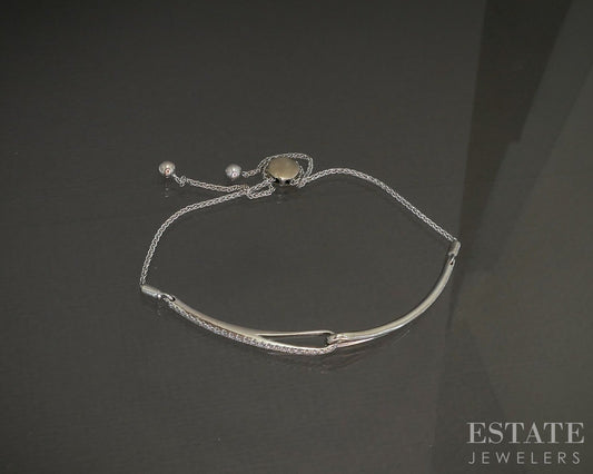 10k White Gold Natural .08ctw Diamond Ladies Bolo Bracelet 5.7g p26746