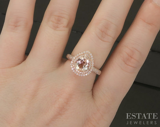 14k Rose Gold Pear Natural Morganite & Diamond Halo Ladies Ring 5g p26823