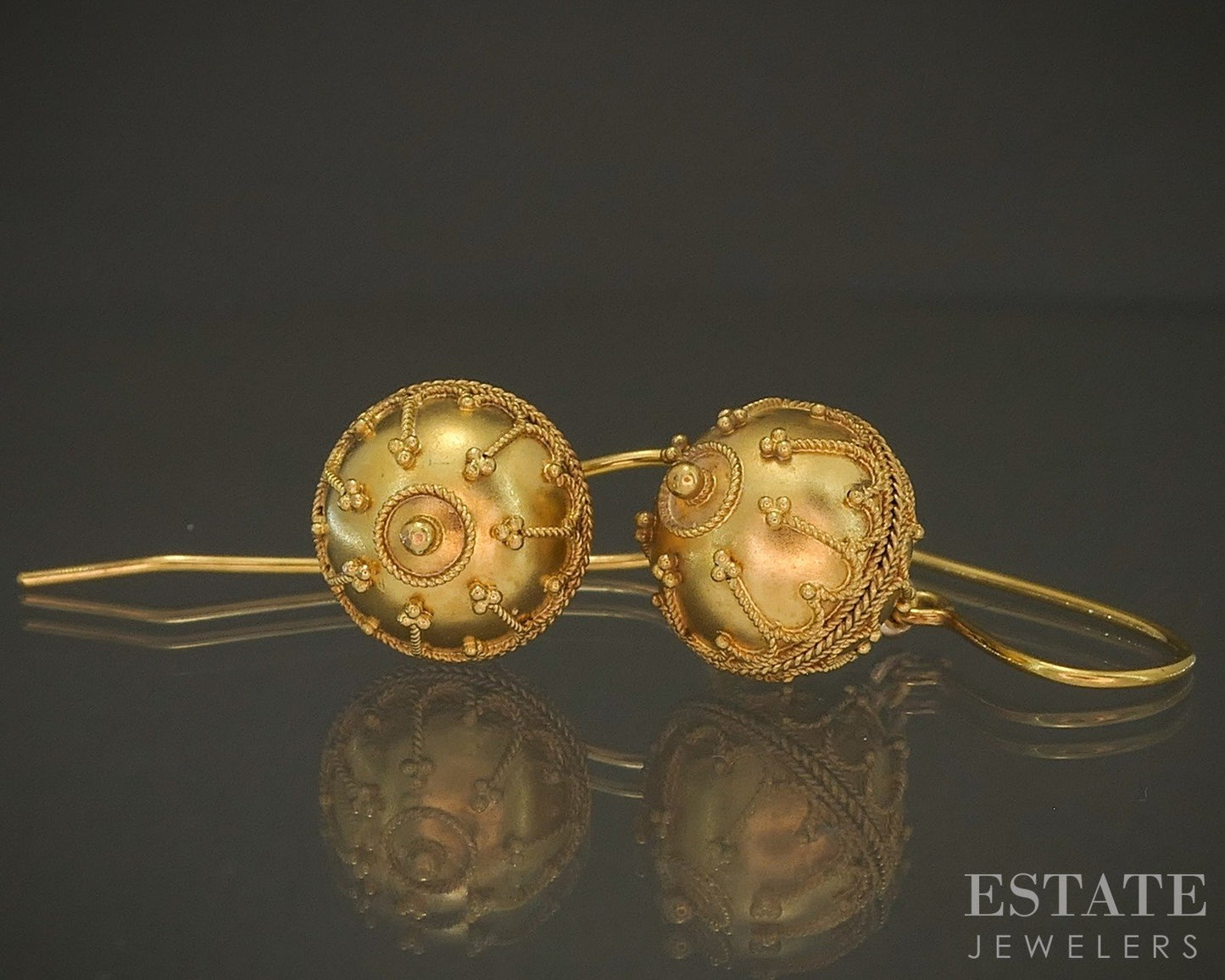 Antique Victorian 14k Yellow Gold 10mm Granulated Bead Dangle Earrings p27322