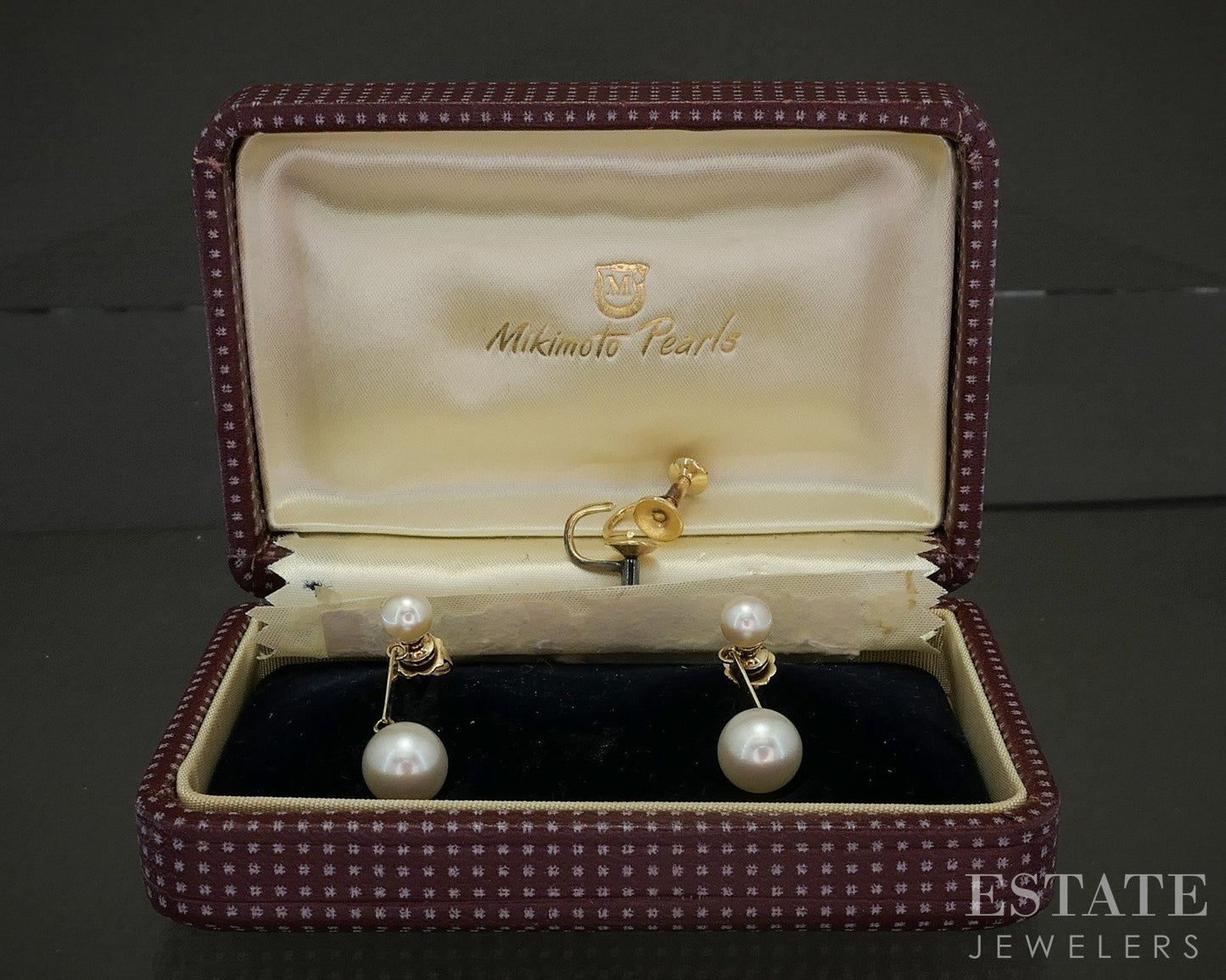 Vintage 14k Yellow Gold 2.8-5mm Akoya Pearl Mikimoto Dangle Earrings p27278