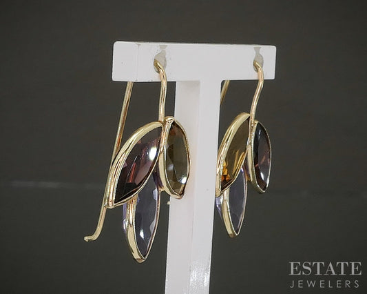 10k Yellow Gold Rhodolite Garnet Amethyst Citrine Dangle Earrings 3.3g p27920b