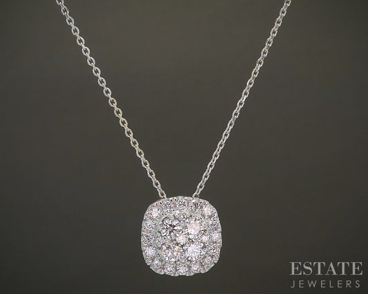 14k White Gold Round Lab Created .50ctw Diamond Cluster Necklace 19"L p27242b