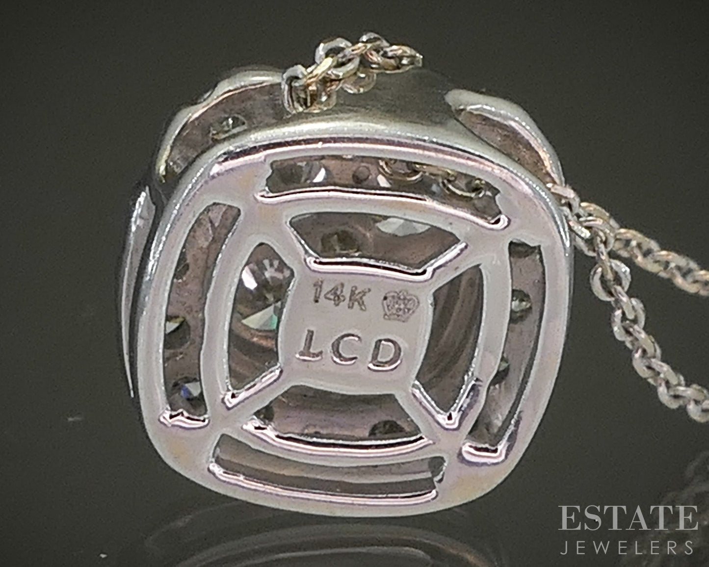 14k White Gold Round Lab Created .50ctw Diamond Cluster Necklace 19"L p27242b