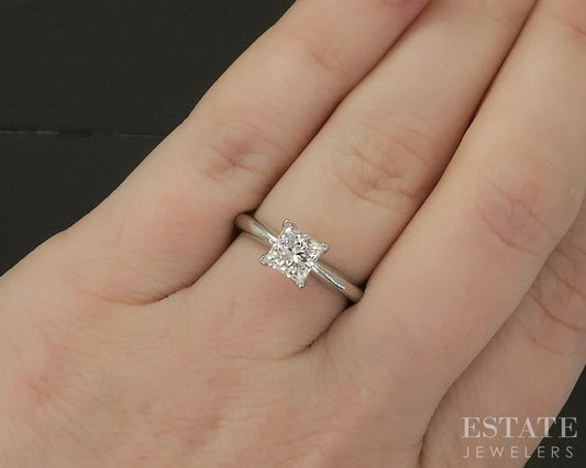14k White Gold GCAL Princess Lab Created 1.04ct Diamond Solitaire Ring p28194