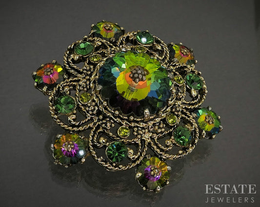 Vintage Gold Tone WEISS Rivoli Watermelon Rhinestone Juliana Pin Brooch p29548