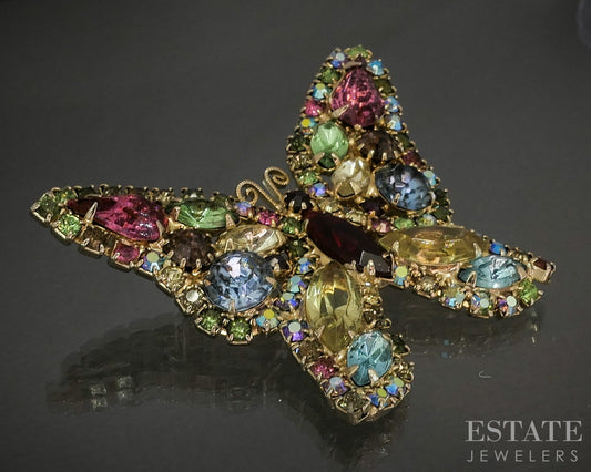 Vintage Gold Tone WEISS Navette Rhinestone Butterfly Juliana Pin Brooch p29553