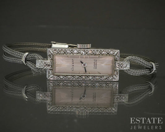 Antique Platinum Single Cut Natural Diamond Jessop Ladies Watch 10.8g p29258