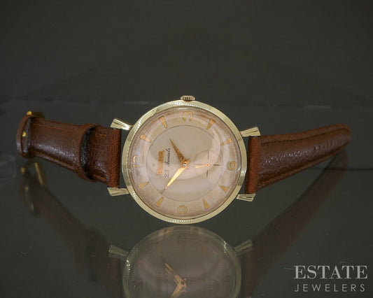 Vintage 1957 Bulova 23j Concentric Circle Dial 10k RGP Mens Watch p28620