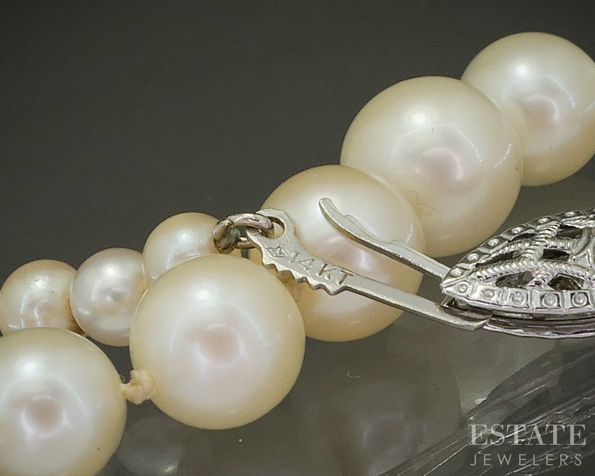 Vintage 14k White Gold 4.1-8.2mm Cultured Akoya Pearl Necklace 21"L p28572