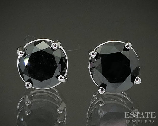 14k White Gold Round Natural 1.20ctw Black Diamond Stud Earrings p28588