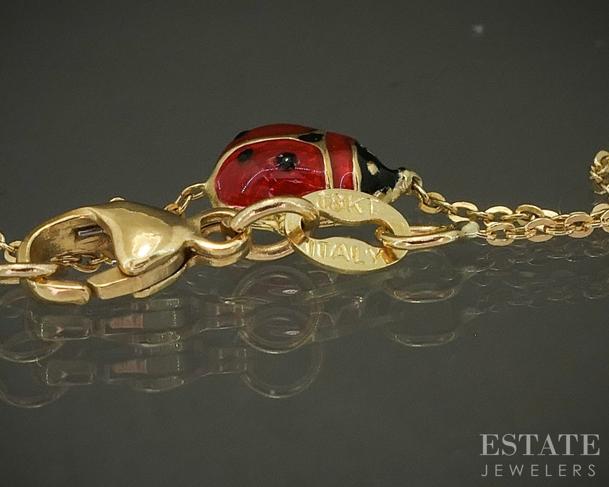 18k Yellow Gold Enameled Ladybug Ladies Bracelet 1.3g 7.25"L p28915