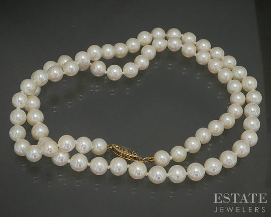 14k Yellow Gold 6mm Cultured Akoya Pearl Ladies Necklace 18"L p28924