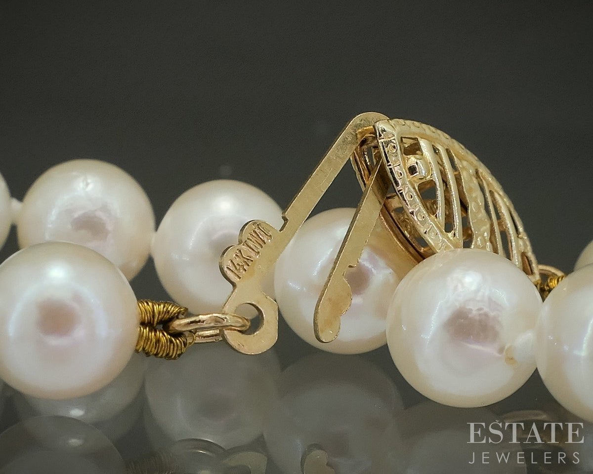 14k Yellow Gold 6mm Cultured Akoya Pearl Ladies Necklace 18"L p28924