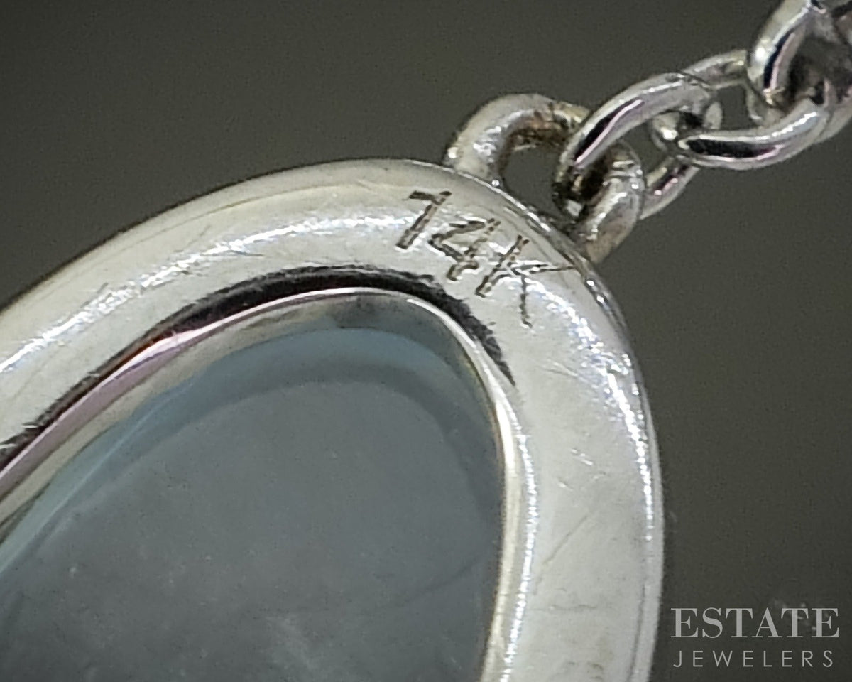 14k White Gold Cabochon Natural Aquamarine & Diamond Dangle Earrings 3.8g p31120