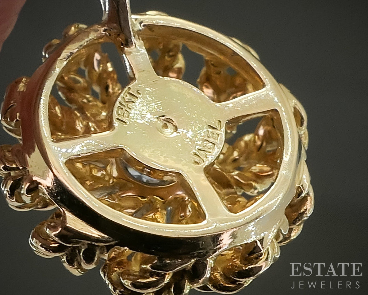 18k Yellow Gold Jabel Natural .10ct Diamond Flower Necklace 3.8g 18"L p29768