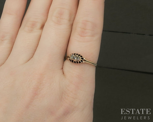 Antique Victorian 14k Yellow Gold Moonstone & Rose Cut Diamond Ring p28700