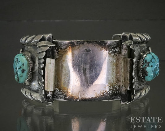Vintage Sterling Turquoise Coral Juan Martinez Zuni Mens Watch Cuff 108g p25320