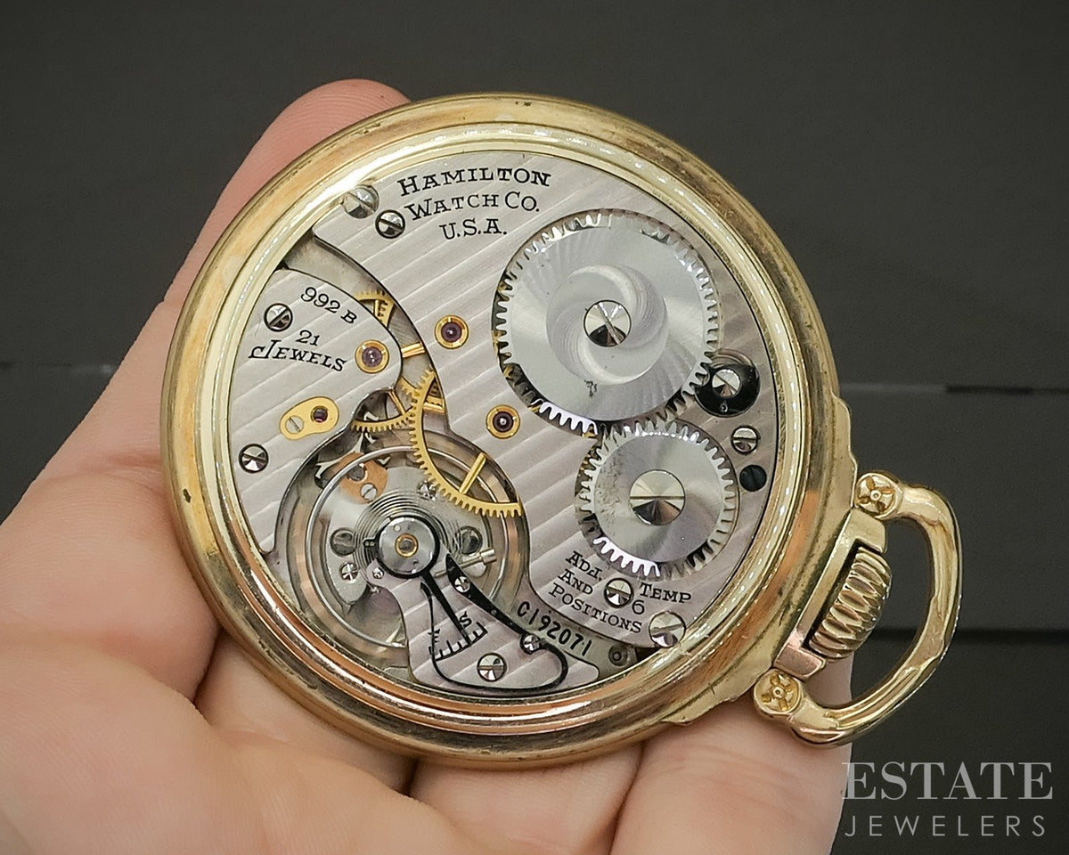 1947 Antique Gold Filled Hamilton 992B 21j Pocket Watch p30436