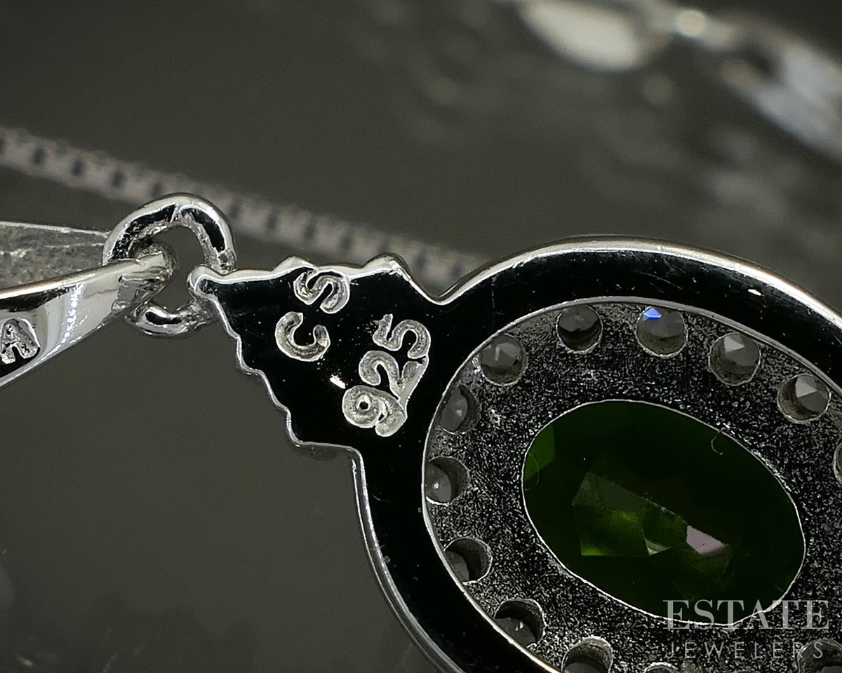 Sterling Natural Chrome Diopside & White Zircon Ladies Necklace 4.9g p31584