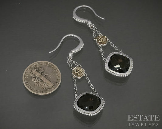 18k & Sterling Gabriel & Co. Natural Smoky Quartz Dangle Earrings 5.4g p22599