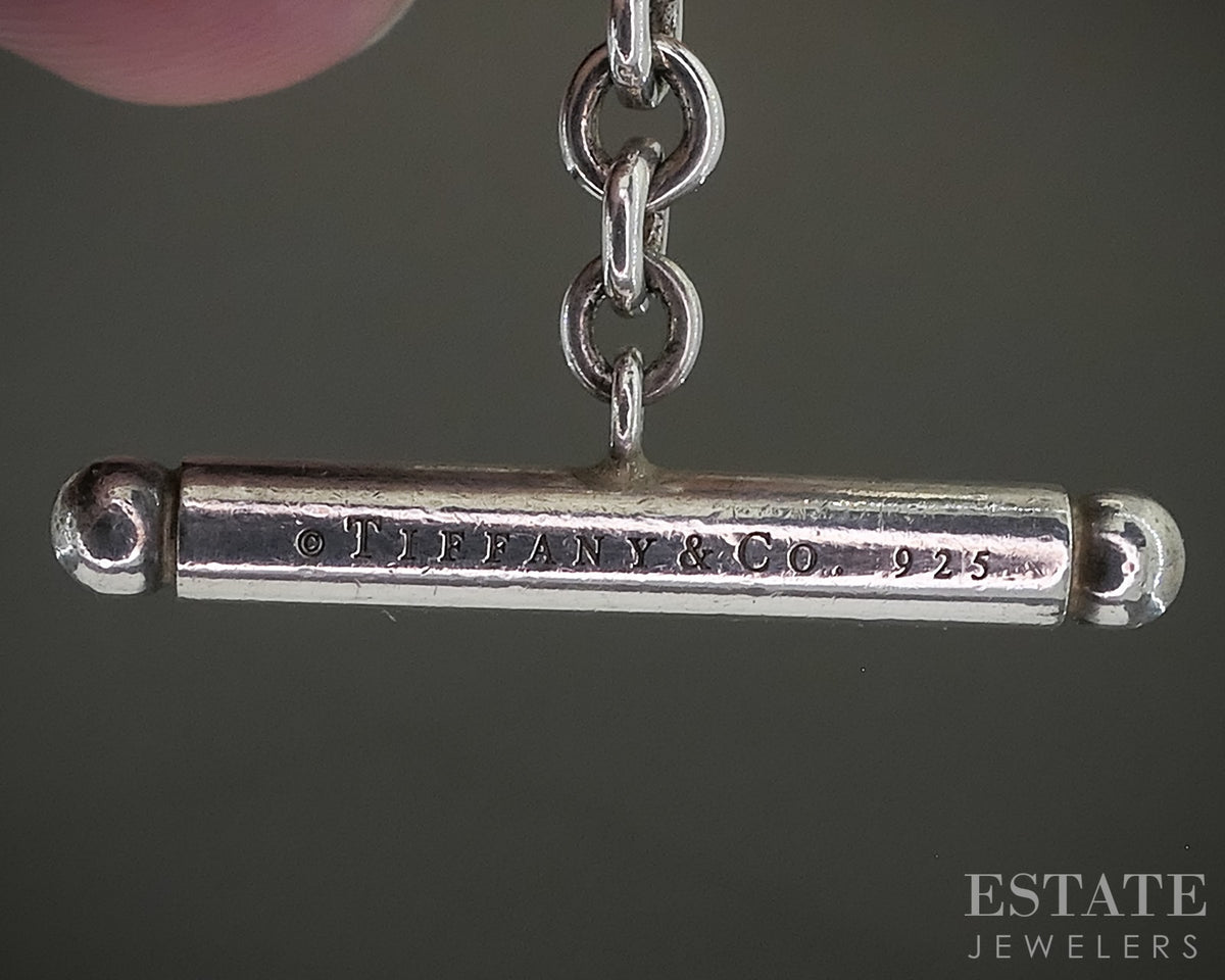 Sterling Tiffany & Co. 8mm Natural Black Onyx Beaded Toggle Necklace 17"L p30219