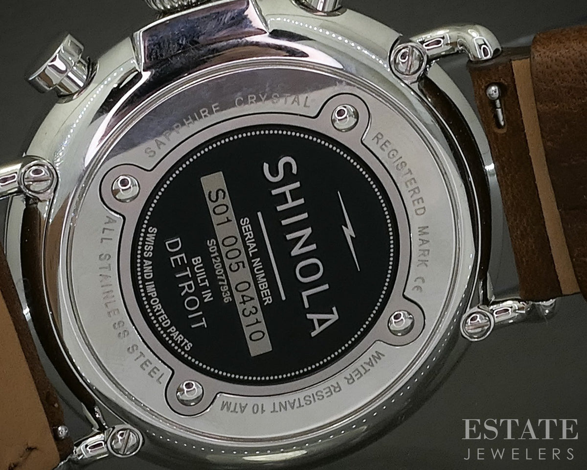 Shinola Runwell Chronograph 47mm Stainless Brown Strap Mens Watch p29769