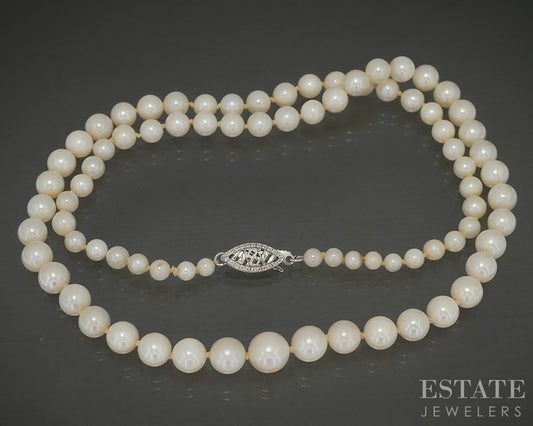 Vintage 14k White Gold 3.1-6.8mm Cultured Pearl Necklace 18"L p28571