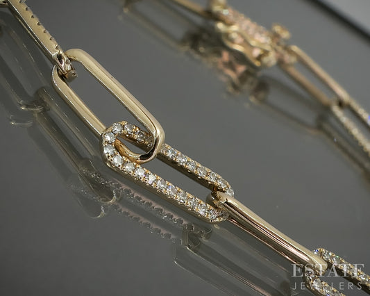14k Yellow Gold Shy Creation Diamond Paperclip Chain Bracelet 7g 7"L p30770