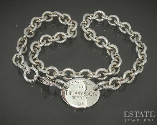 Sterling Tiffany & Co. Return To Tiffany Oval Tag Necklace 52g 15.5"L p30887
