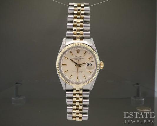 1966 Rolex Datejust 1601 Two Tone Pie Pan Cream Stick Dial 36mm Watch p31028