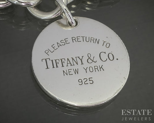 Sterling Silver Tiffany & Co. Return Circle Tag Ladies Bracelet 34g 7.5"L p30886