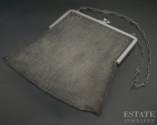 Antique Sterling Whiting Davis Chatelain Mesh Chain Flapper Purse 94g p30913