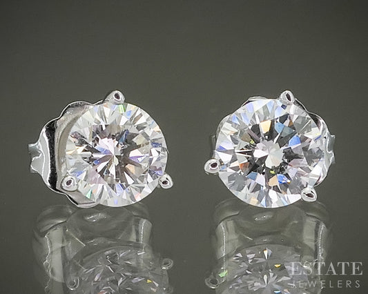14k White Gold Round Natural .82ctw Diamond Martini Stud Earrings p31074